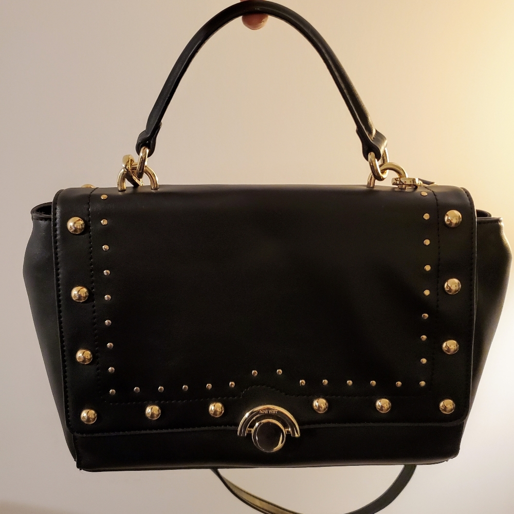 NWOT Nine West Black Bag with Gold Accents - Picture 2 of 13